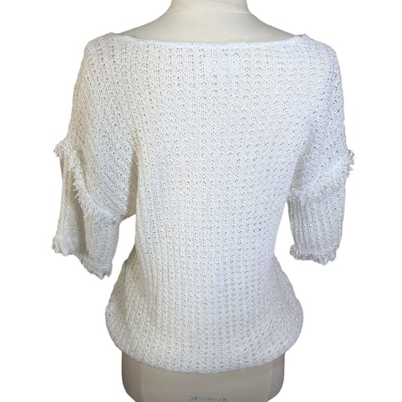 LOU & GREY Women's XS White Fringe Open Knit Popover Summer Sweater Blouse Top - Picture 8 of 12